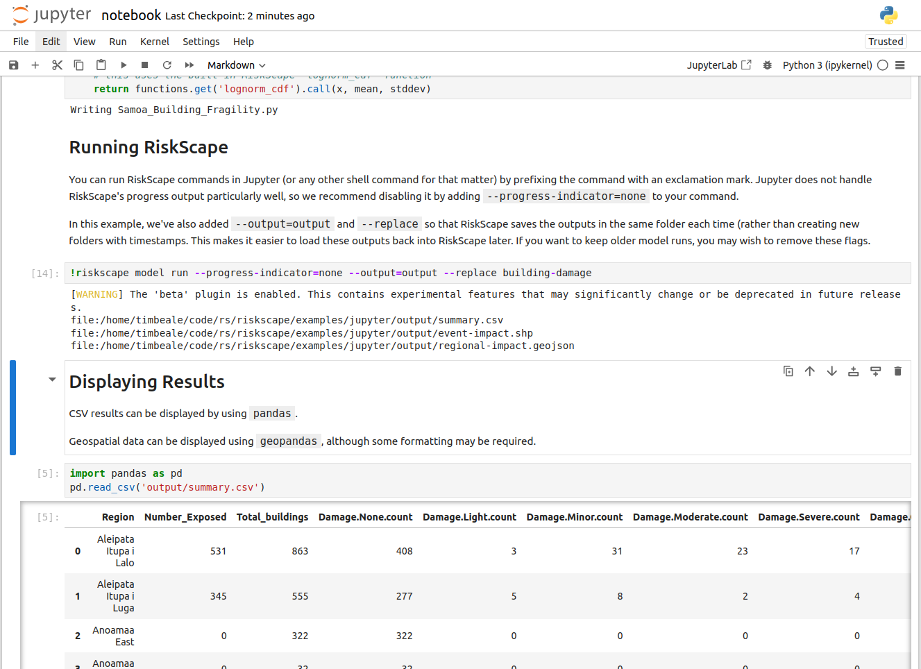 Example of running a model in Jupyter Notebook